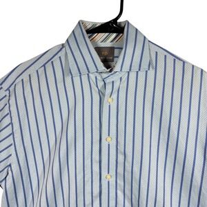 Thomas Dean Mens Blue Striped‎ Button Down Long Sleeve Dress Shirt
Size Medium
